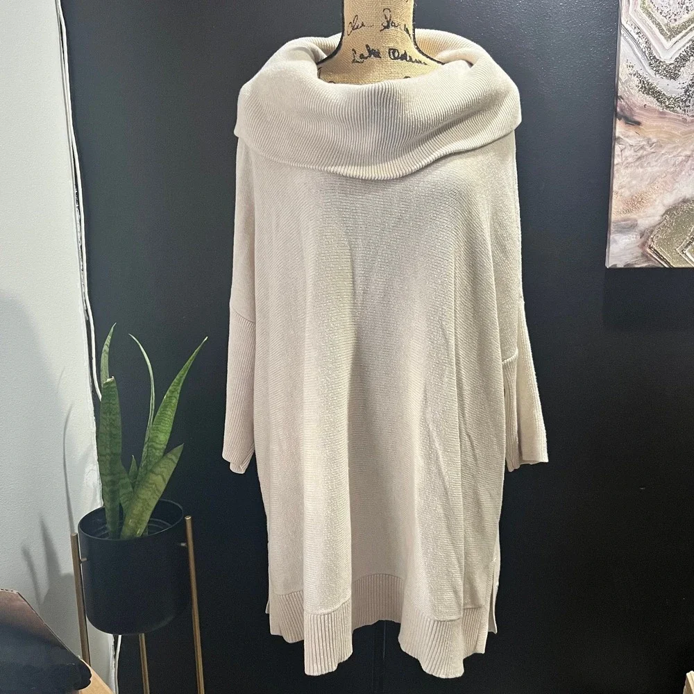 Chicos Size 3 Off White Cowl Neck Tunic Sweater Top Womens Neutral‎ Soft Knit